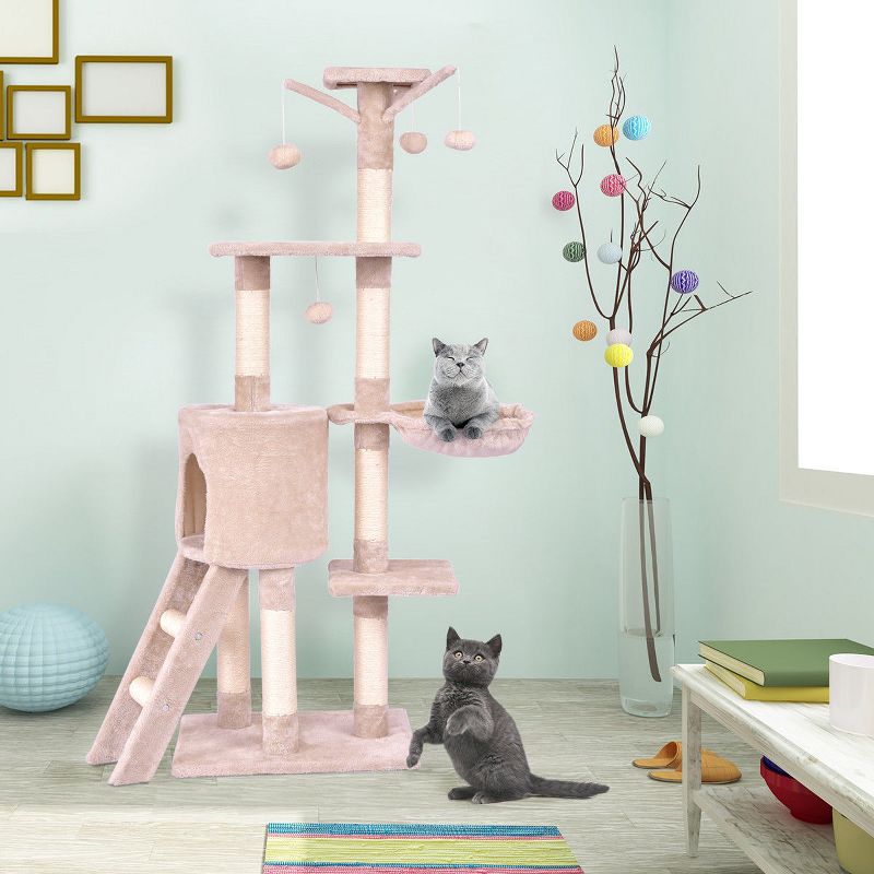 Costway 56'' Cat Tree Kitten Pet Play House Furniture Condo Scratching Posts Ladder Beige, 2 of 13