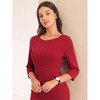 Hobemty Women's Work Zipper Neck Cross Waist-Lined 3/4 Sleeve Midi Pencil Dresses - 4 of 4