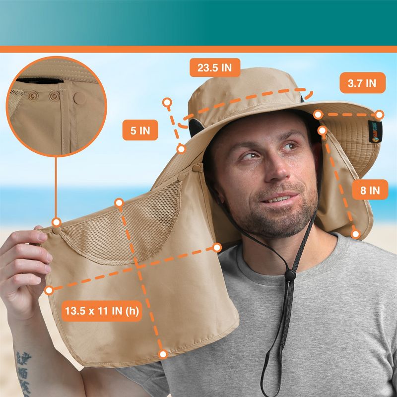 SUN CUBE Fishing Hat for Men with UV Sun Protection Wide Brim, Face Cover, Neck Flap - Hiking Safari Outdoor UPF50+, 5 of 8