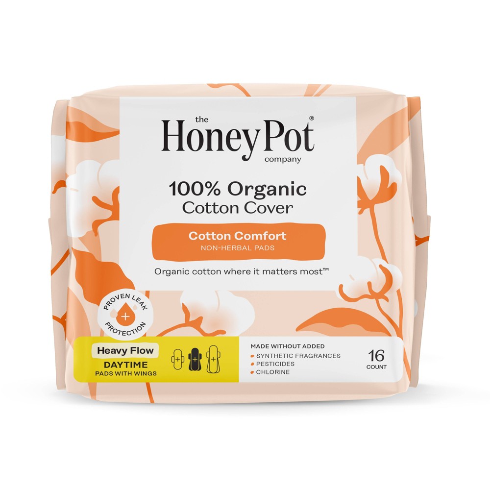The Honey Pot Company 100% Organic Cotton Comfort Cover Heavy Flow Daytime Pads - 16ct