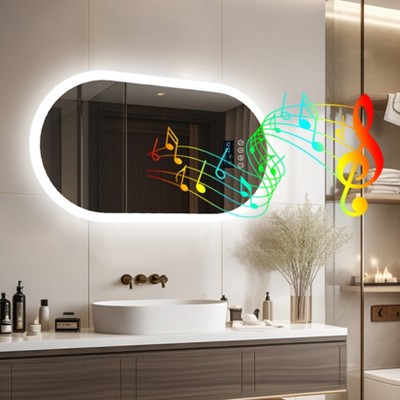 ARTLOGE Large Bluetooth LED Bathroom Mirror Wall Vanity Mirror Dimmable Anti-fog Touch for Make-up