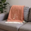 HomeRoots 55" X 70" Terra Cotta And White Herringbone Cotton Blend J Throw Blanket with Tassels And Embroidery - 2 of 4