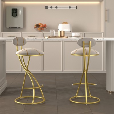SKRAN Armless Velvet Barstools with Back Set of 2 Upholstered Counter Height Barstools with Metal Frame for Kitchen, Dining, and Living Room