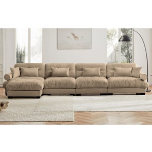 5 Pieces Sofa With Ottoman, 4 Seater Sectional Sofas Large With Waist Pillow And Throw Pillows, Large L Shape Sofa For Living Room-Cuddlewood - 1 of 4