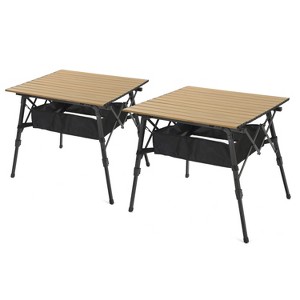 ARROWHEAD OUTDOOR 39" Aluminum Folding Camping Table, Adjustable Height Roll-Up Top, Under-Table Mesh Storage Shelf, Portable, Bag, Wood Grain, 2-Pack - 1 of 4