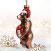 Grizzly Bear with Santa Hat and Gift Glass Christmas Ornament| OrnamentallyYou - 4 of 4