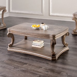 52" Traditional Coffee Table with Scroll Carved Legs, Dentil Moldings, and Open Bottom Shelf for Living Room - 1 of 4