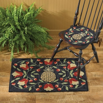 Pineapple Motif Round Black Polyester Chair Pad
