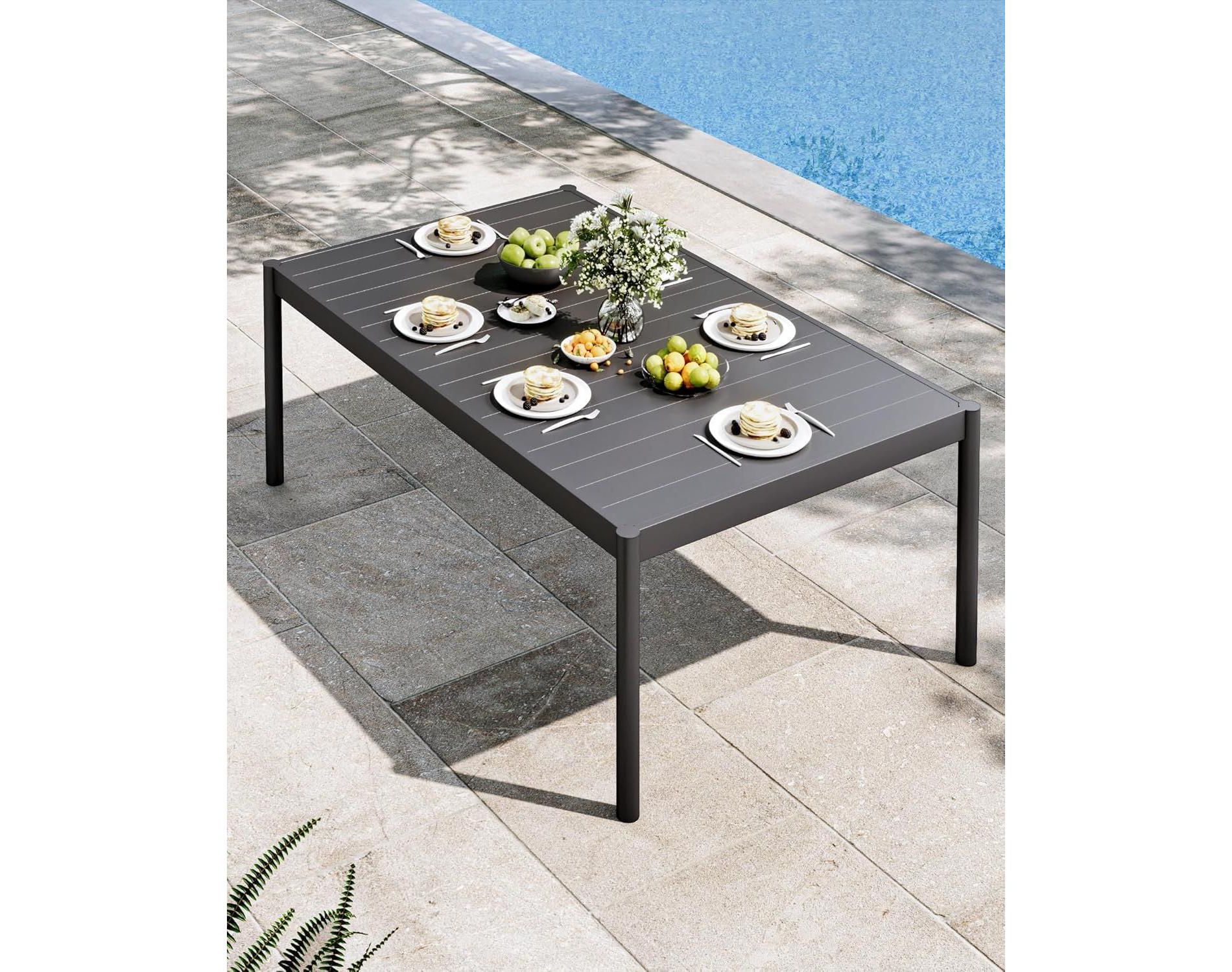 Nasitip 58" Outdoor Aluminum Dining Table for 6, Rectangle Patio Table with Non-Slip Top, Weatherproof, Black