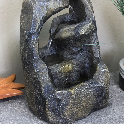 Cavernous Rock Tiers Brown Resin Tabletop Water Fountain