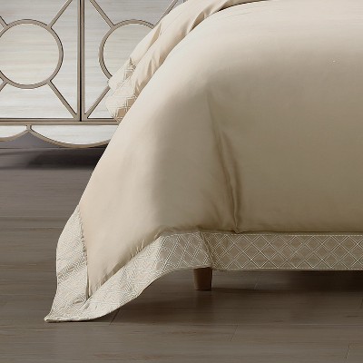 Tan Cotton Sateen Queen Duvet Cover Set with Diamond Embroidery
