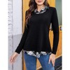 Women's Contrast Collared Shirts Patchwork Work Blouse Tunics Tops - 2 of 4