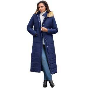 Roaman's Women's Plus Size Maxi Length Quilted Puffer Jacket - 1 of 4