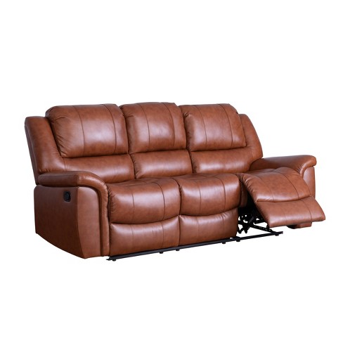 2pc Joel Top Grain Leather Reclining Sofa Loveseat Set Camel Abbyson Living