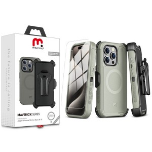 MyBat Pro Maverick Series MagSafe Case w/ Holster and Tempered Glass for Apple iPhone 15 Pro Max (6.7) - Grey Grey - 1 of 4
