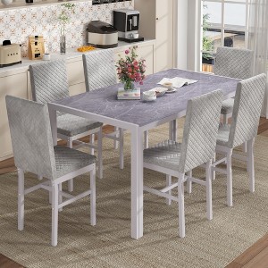 Hooseng Modern Luxurious Style 5/7 Piece Dining Room Table Set, Tempered Glass Top Dining Table Set for 4/6, Metal Frame And Upholstered Dining Chairs - 1 of 4