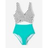PATPAT Family Matching Swimwear Mommy and Me Colorblock Striped Spliced One-Piece Swimsuits Swim Trunks Shorts - 4 of 4