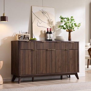 SinCiDo 60" Fluted Modern Buffet Sideboard Cabinet, 3 Drawers & 4 Doors, Coffee Bar Wine Bar Storage Cabinet for Dining Room, Living Room - 1 of 4
