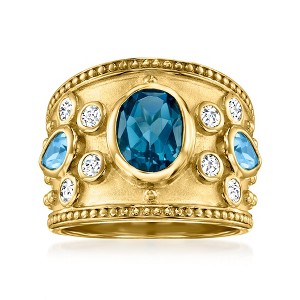Ross-Simons 3.70 ct. t.w. London Blue, Swiss Blue and White Topaz Ring in 18kt Gold Over Sterling - 1 of 4