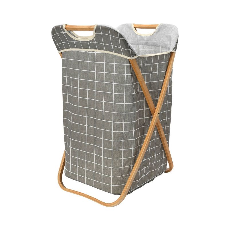 Household Essentials Bamboo X-Frame Grid Pattern Hamper Gray, 1 of 15