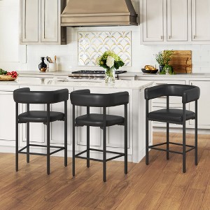 Arceso Barrel Bar Stools Set of 3, 26 Inch Upholstered Barstools with Arms & Metal Frame, Counter Height Bar Stools with Curved Backrest - 1 of 4