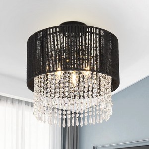 PAKOKULA 3-Light Drum Nature Rattan&Crystal Flush Mount Ceiling Light - 1 of 4