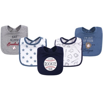 Hudson Baby Infant Boy Cotton Bibs 5pk, Baseball, One Size