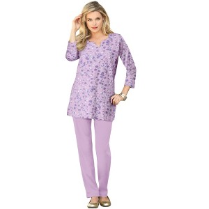 Roaman's Plus Size Three-Quarter Sleeve Notch Neck Soft Knit Tunic - 1 of 4