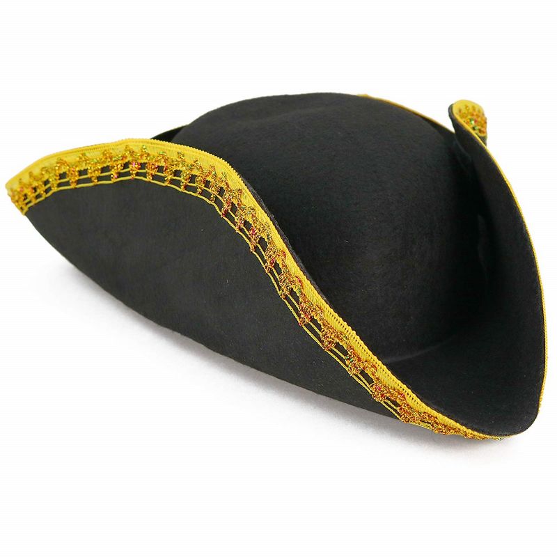 Skeleteen adults Colonial Tricorn Hat Costume Accessory - Black and Gold, 3 of 7