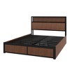 PDTEND Queen Brown Wood Storage Bed Frame with Large Raised Pattern design, Multiple Drawers & Bedside Socket - 2 of 4