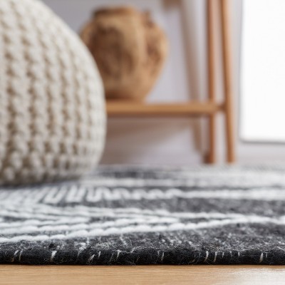 Handmade Black and Ivory Synthetic Square Flat Woven Rug