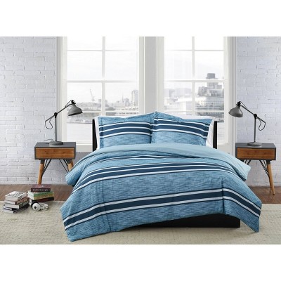 Twin XL 2px Mitchell Stripe Duvet Cover Set Blue - London Fog