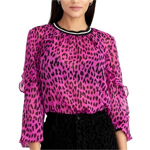 Rachel Roy Womens Sheer Leopard Ruffled Blouse - 1 of 1