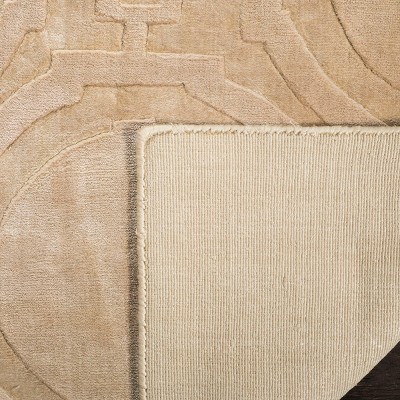 Beige Geometric Hand Loomed Viscose Silk 8' x 10' Area Rug