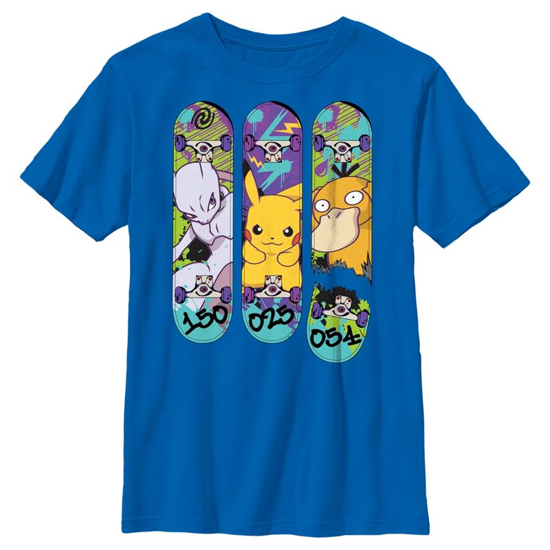 Boy's Pokemon Mewtwo, Pikachu, and Psyduck Skateboard Decks T-Shirt, 1 of 6