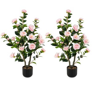 Tangkula 2PCS 38" Artificial Camellia Tree Faux Floral Plant Fake Tree for Decoration - 1 of 4