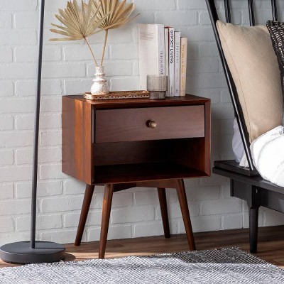 Greenberg 1 Drawer Mid-Century Modern Solid Wood Nightstand - Saracina Home