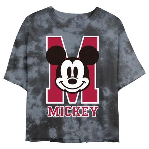 Juniors Womens Mickey & Friends M Collegiate Mickey Logo Crop T-shirt :  Target