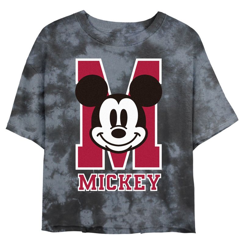 Juniors Womens Mickey & Friends M Collegiate Mickey Logo Crop T-Shirt, 1 of 4