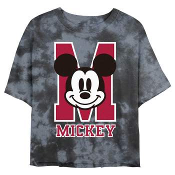 Juniors Womens Mickey & Friends M Collegiate Mickey Logo Crop T-Shirt