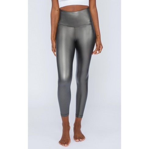 90 Degree by Reflex Womens Super High Waist Faux Leather Fleece Lined Ankle  Leggings - Gunmetal Grey - X Large