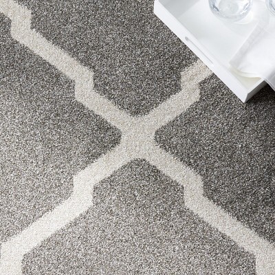 Gray and Beige Moroccan Trellis Outdoor Area Rug