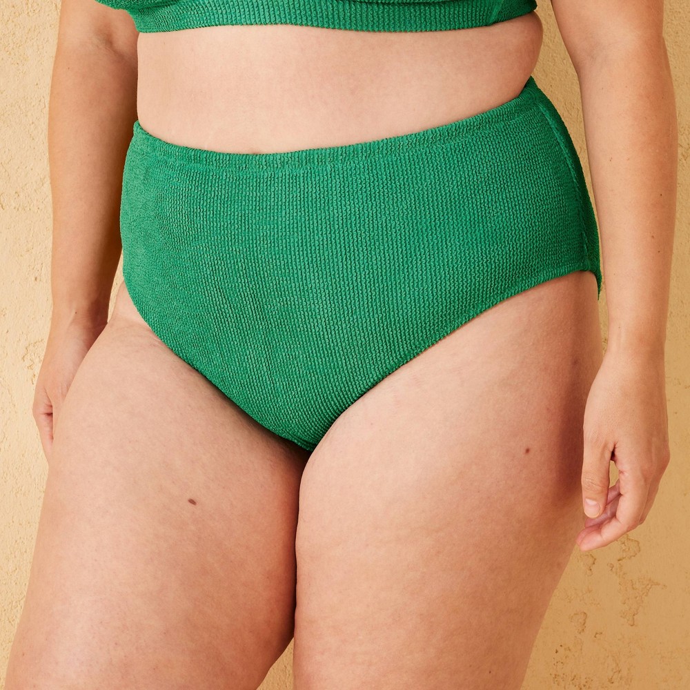 Photos - Swimwear Women's Pucker Textured High Waist Medium Coverage Bikini Bottom - Shade & Shore™ Emerald Green 2X