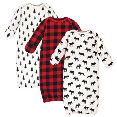 Hudson Baby Infant Boy Quilted Cotton Long-Sleeve Gowns 3pk, Moose, 0-6 Months