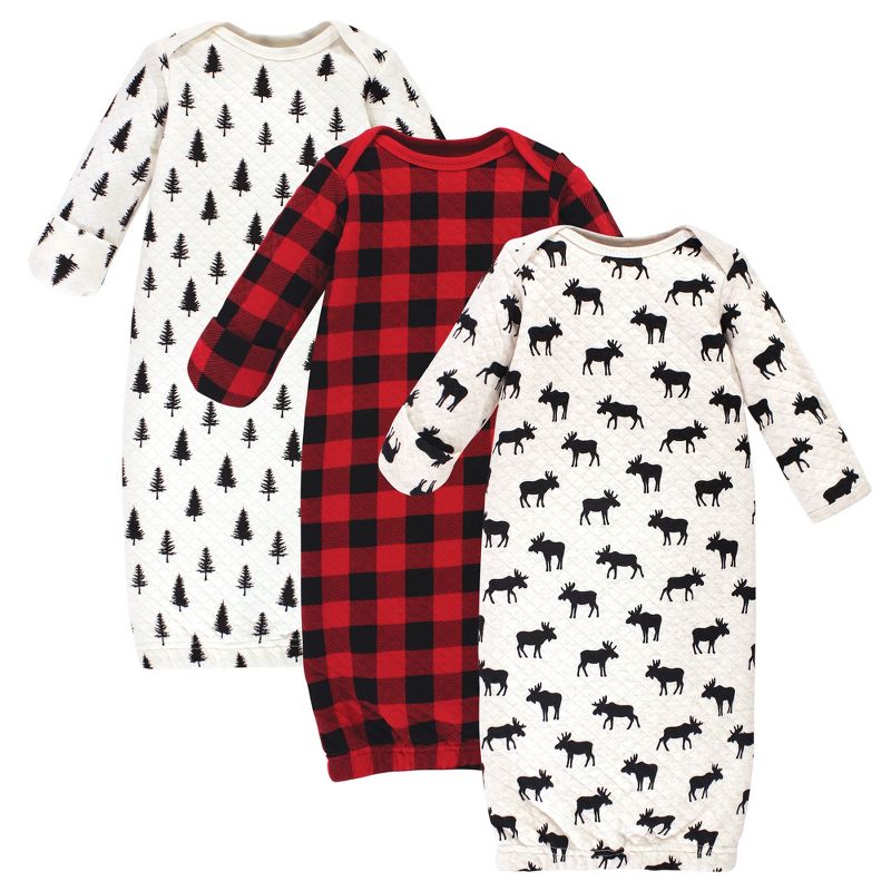 Hudson Baby Infant Boy Quilted Cotton Long-Sleeve Gowns 3pk, Moose, 0-6 Months, 1 of 4