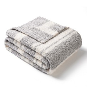 Snuggle Sac Reversible Knit Throw Blanket,Fuzzy Microfiber Throw,Heather Stripe Style - 1 of 4