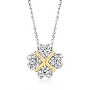 Ross-Simons 0.50 ct. t.w. Lab-Grown Diamond Clover Pendant Necklace in Sterling Silver and 14kt Yellow Gold Size 18 - 1 of 3