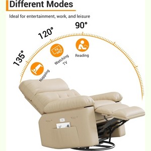 Oversized PU Leather Power Swivel Rocker Recliner Chair with Massage Function, Ergonomic Design Featuring 1.5X Sponge Filling and Side Pocket - 1 of 4