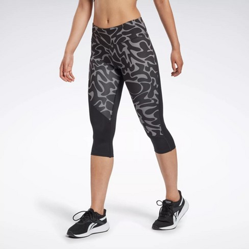 Reebok Running Printed Capri Tights Womens Athletic Leggings X Small Black