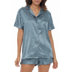 ADR Women's Classic Satin Pajamas Set with Pockets, Short Sleeve PJs - 1 of 4